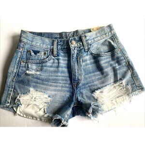 American Eagle Shorts Size 2 Hi-Rise Booty Super Distress Blue Jean Denim